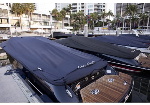 Taylor Made OEM Mooring Covers on Boats in a Marina